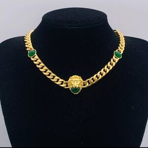 Gold and Green Lion Pendant Necklace